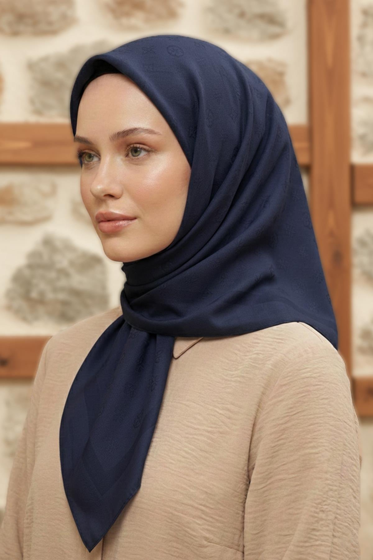 Pierre Cardin Koton Eşarp - Çanta Desen - 1030500-921 - Lacivert