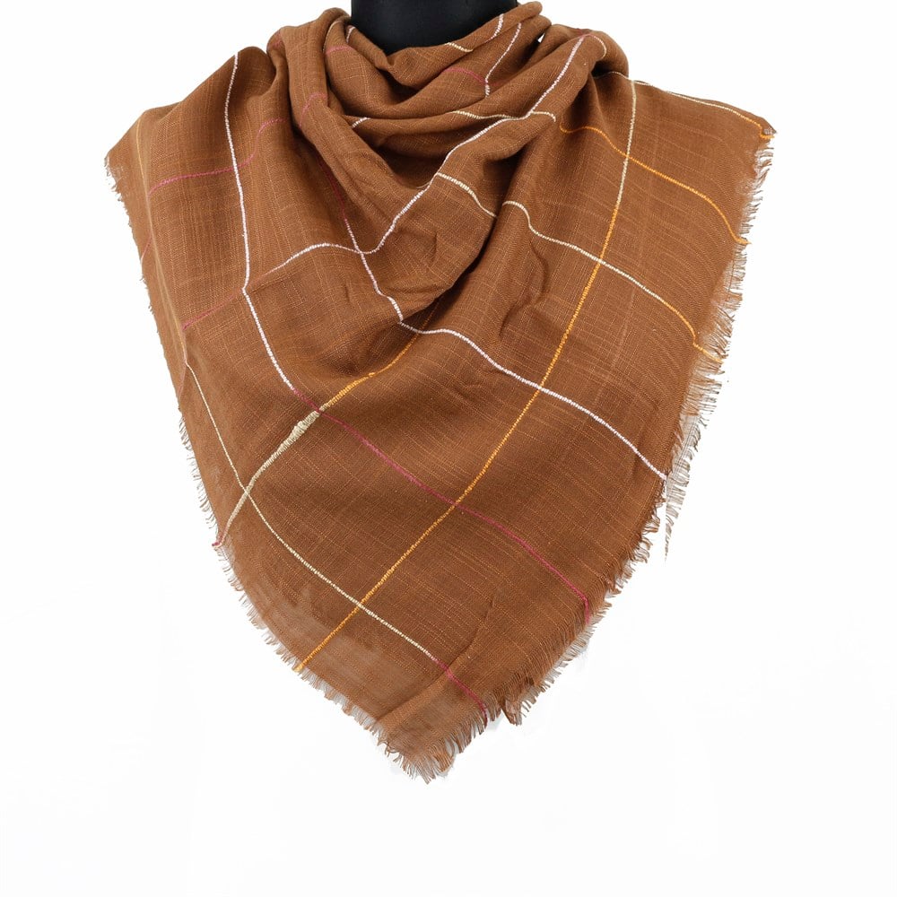 Renkli Çizgili Flamlı Eşarp - 01 Kahverengi