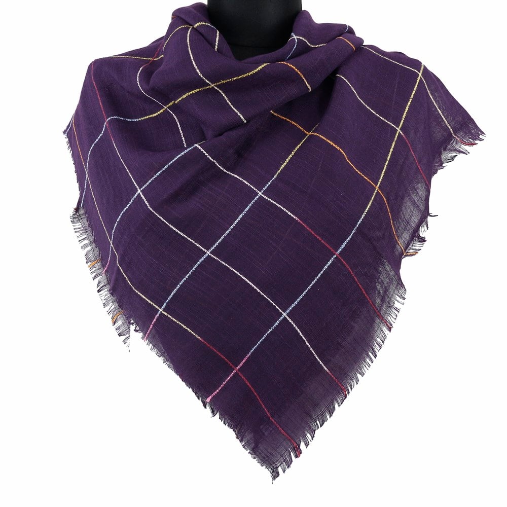 Renkli Çizgili Flamlı Eşarp - 03 Koyu Mor