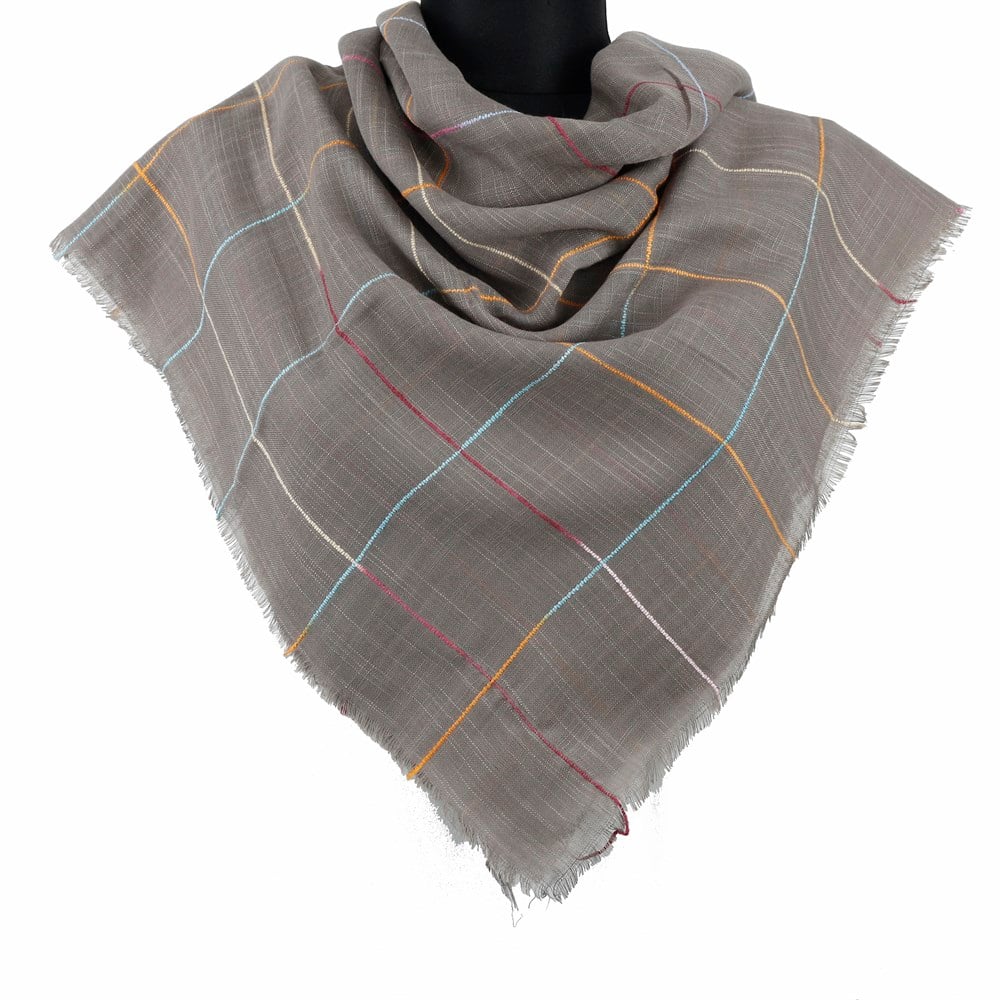 Renkli Çizgili Flamlı Eşarp - 04 Koyu Vizon