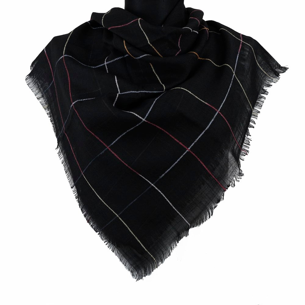 Renkli Çizgili Flamlı Eşarp - 05 Siyah