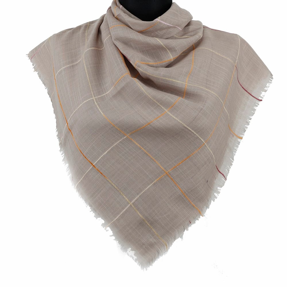 Renkli Çizgili Flamlı Eşarp - 06 Vizon