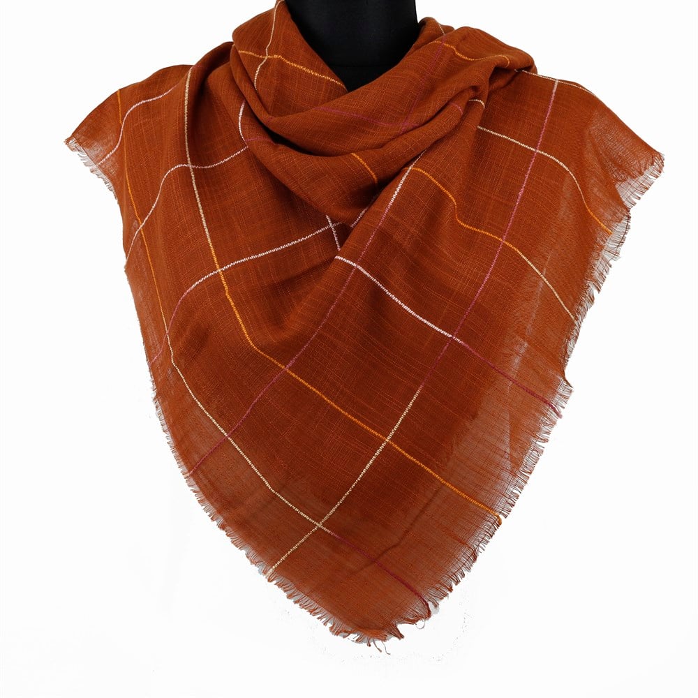 Renkli Çizgili Flamlı Eşarp - 09 Kiremit