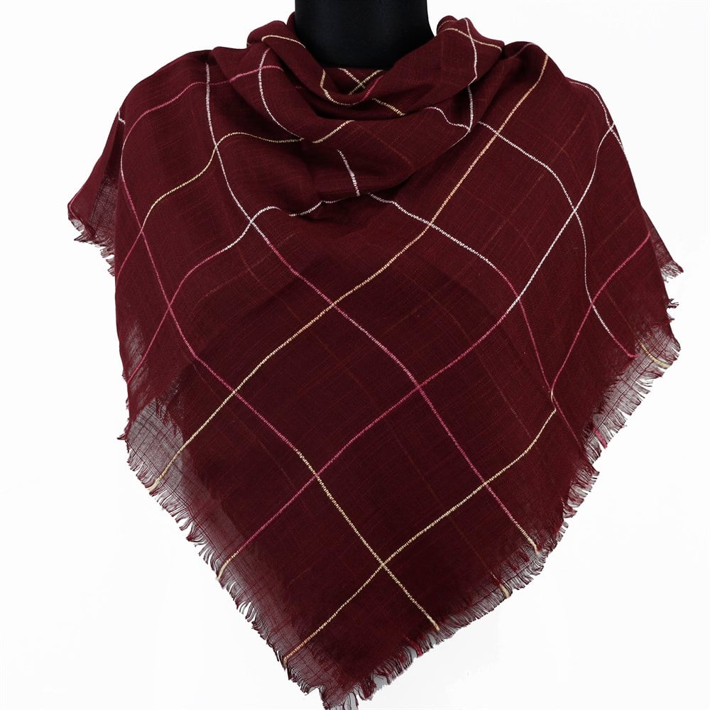 Renkli Çizgili Flamlı Eşarp - 12 Bordo