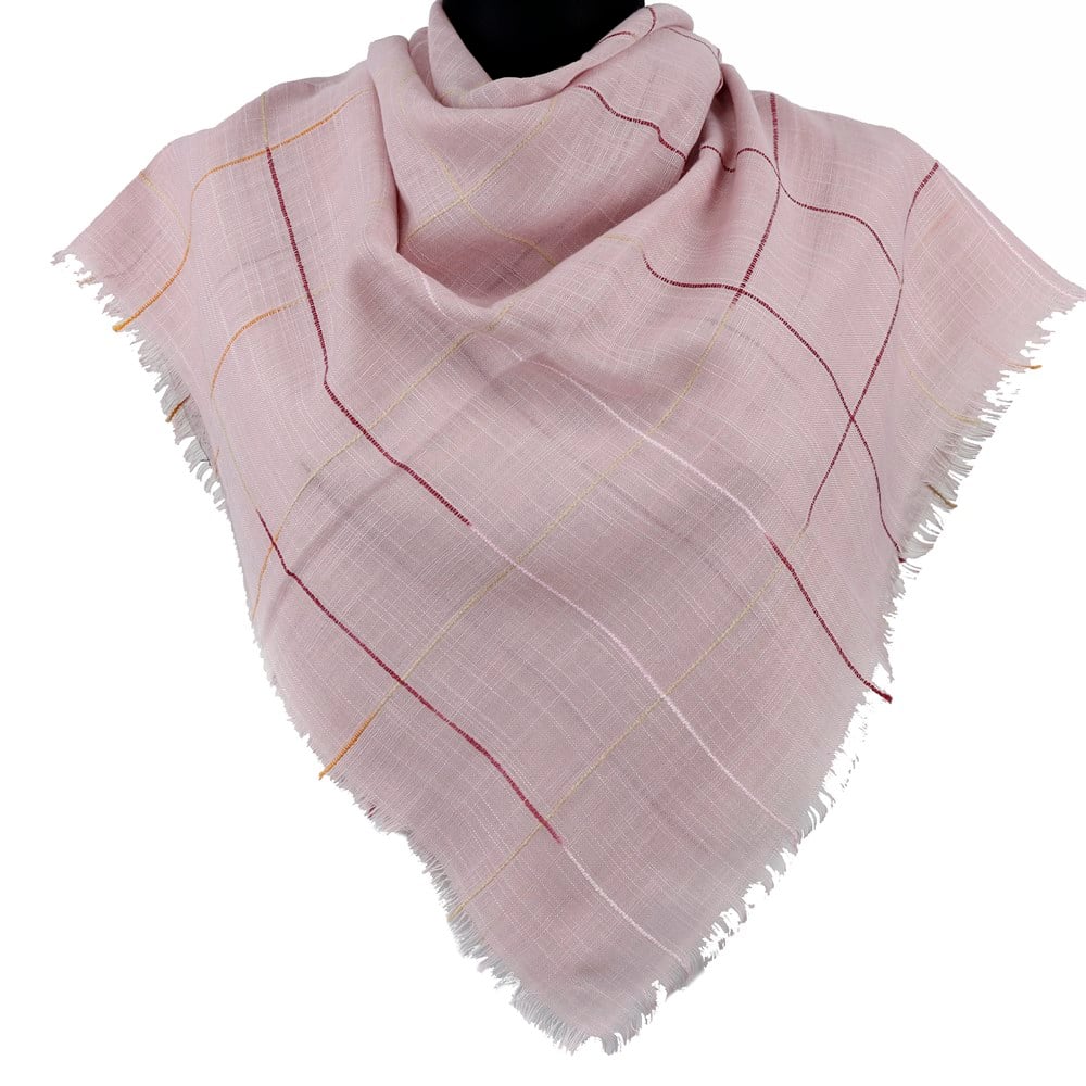 Renkli Çizgili Flamlı Eşarp - 13 Pudra