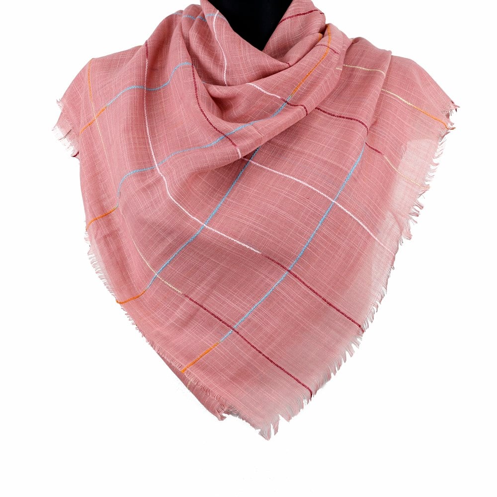 Renkli Çizgili Flamlı Eşarp - 15 Pembe