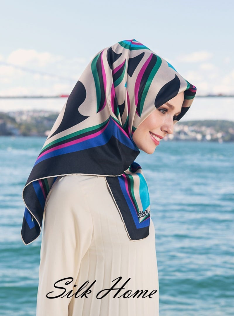 Silk Home Tivil İpek Eşarp - SLK456 - Mavi Pembe
