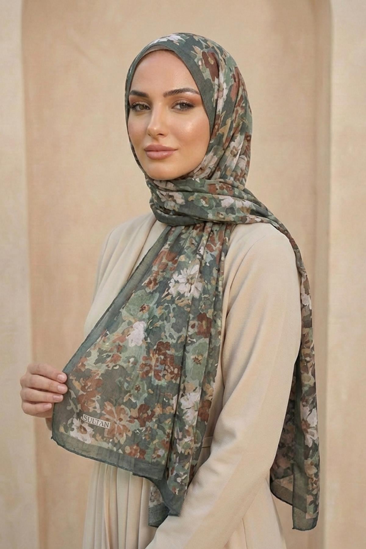 Sultan Desenli Bambu Kraş Şal - Çiçek Modeli - DK06-10