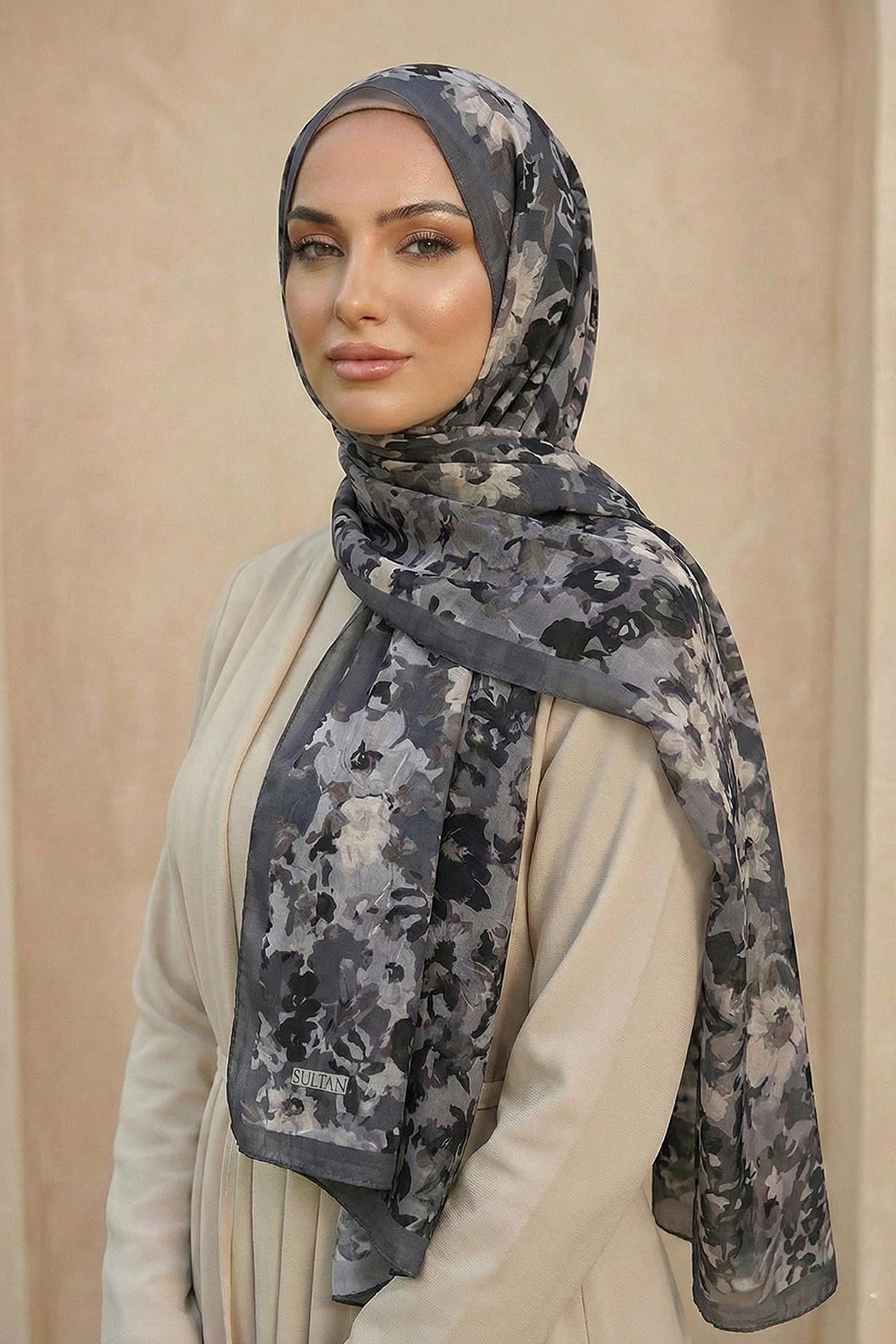 Sultan Desenli Bambu Kraş Şal - Çiçek Modeli - DK06-05
