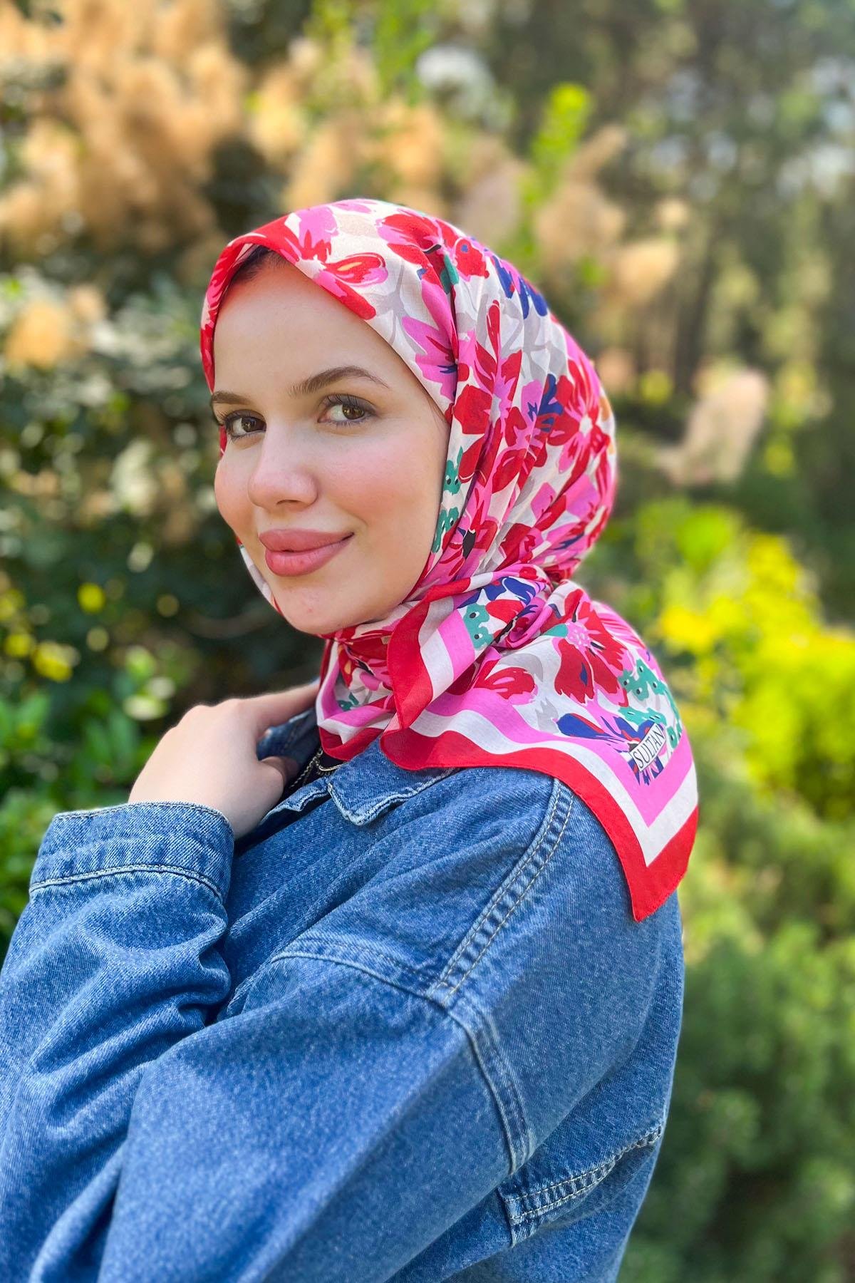 Sultan Fresh Pamuk Eşarp - Dolu Çiçek Deseni - SFE007-07