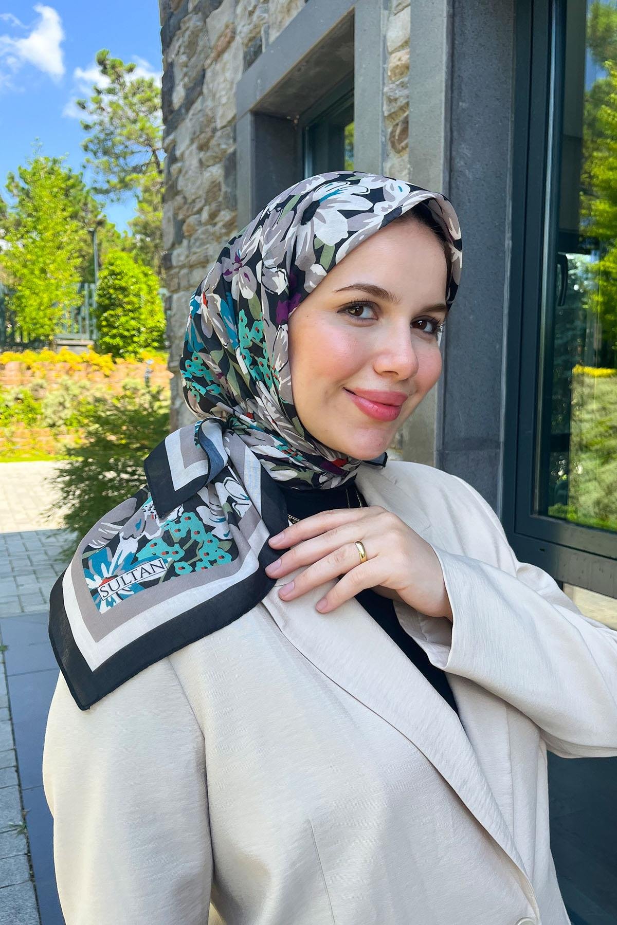 Sultan Fresh Pamuk Eşarp - Dolu Çiçek Deseni - SFE007-04