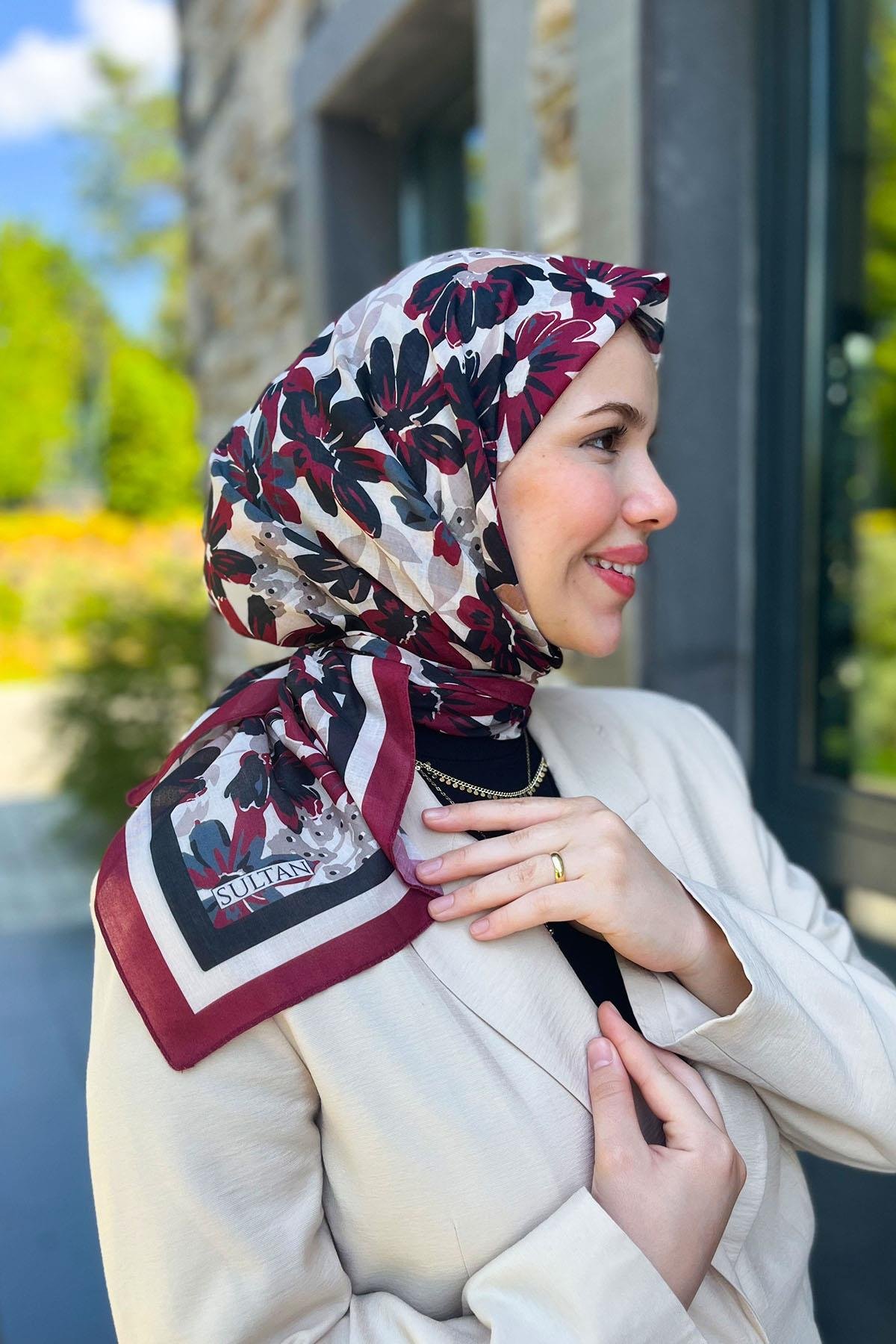 Sultan Fresh Pamuk Eşarp - Dolu Çiçek Deseni - SFE007-01