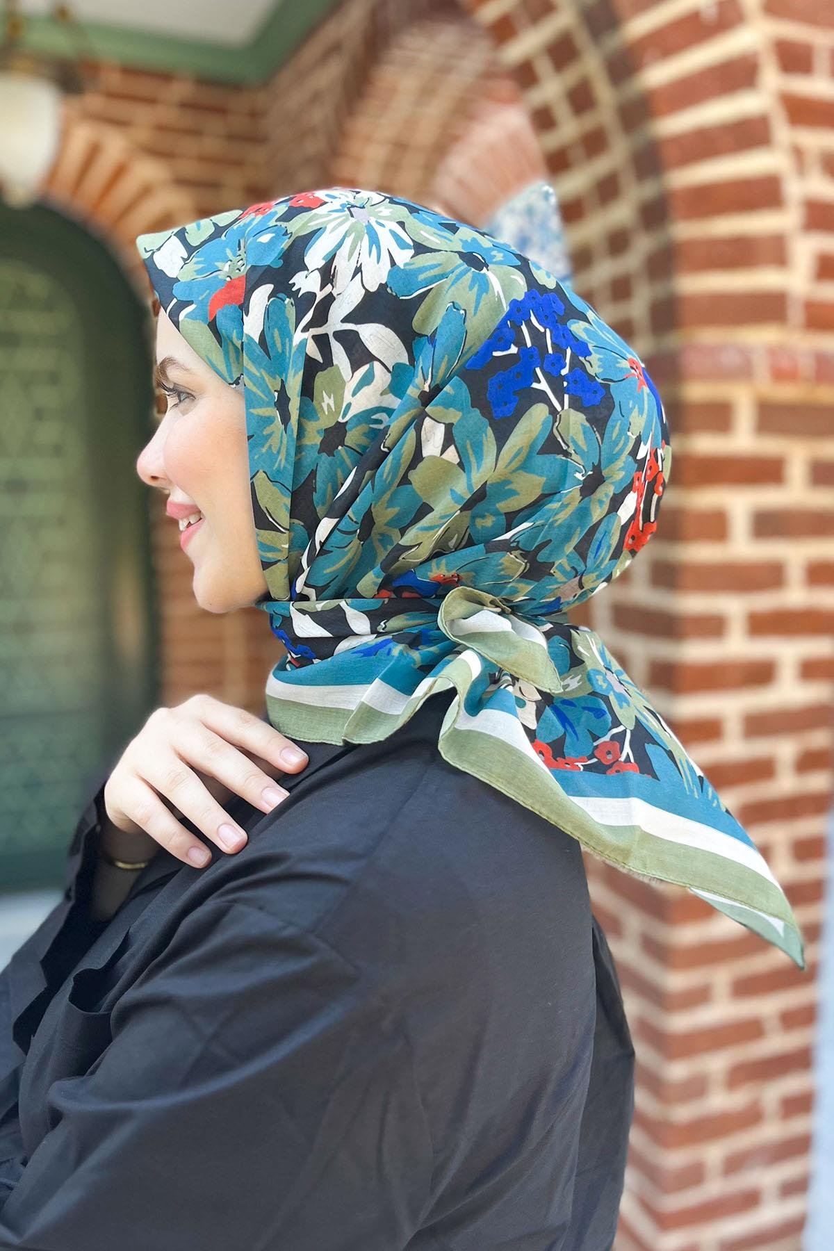 Sultan Fresh Pamuk Eşarp - Dolu Çiçek Deseni - SFE007-03