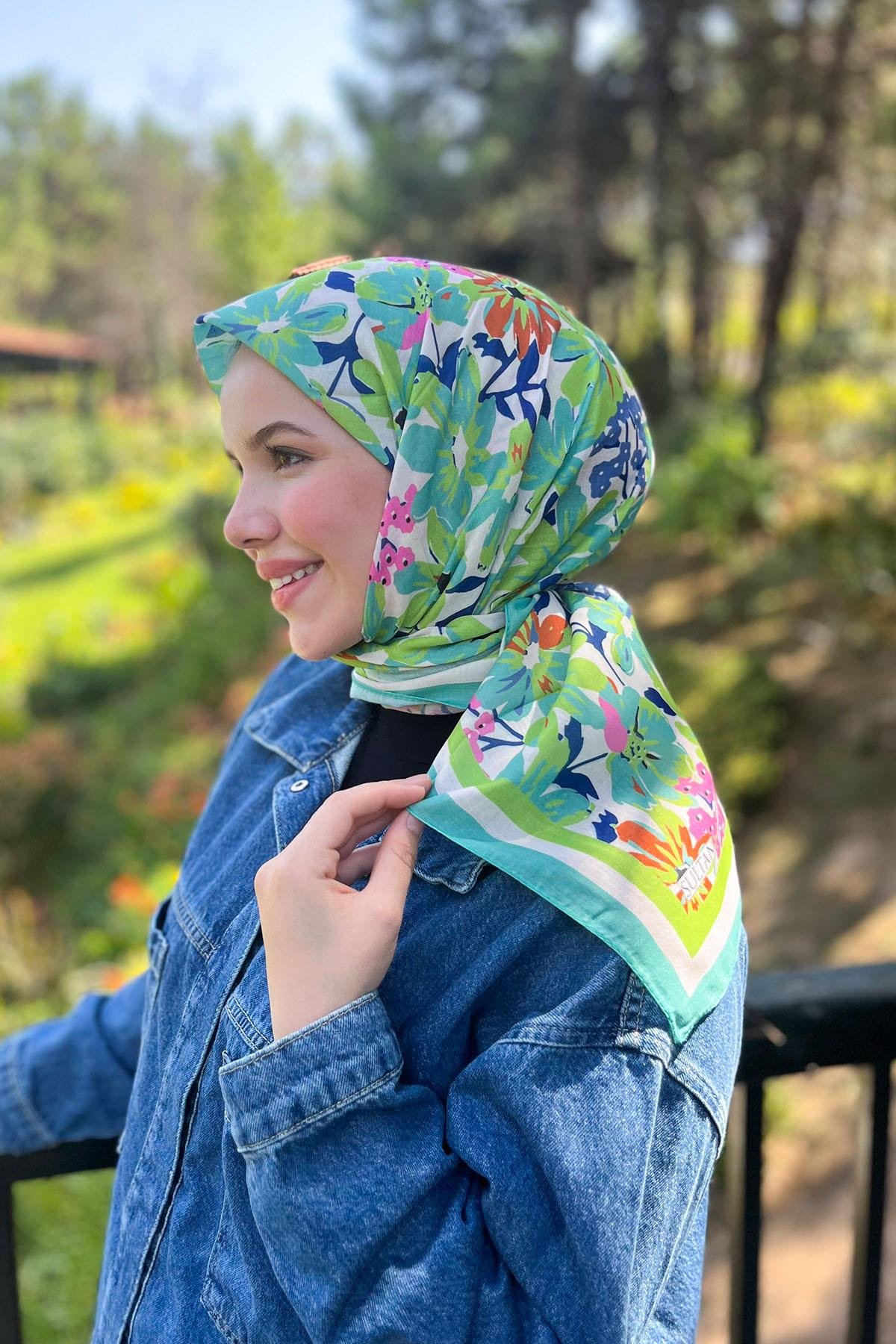 Sultan Fresh Pamuk Eşarp - Dolu Çiçek Deseni - SFE007-13