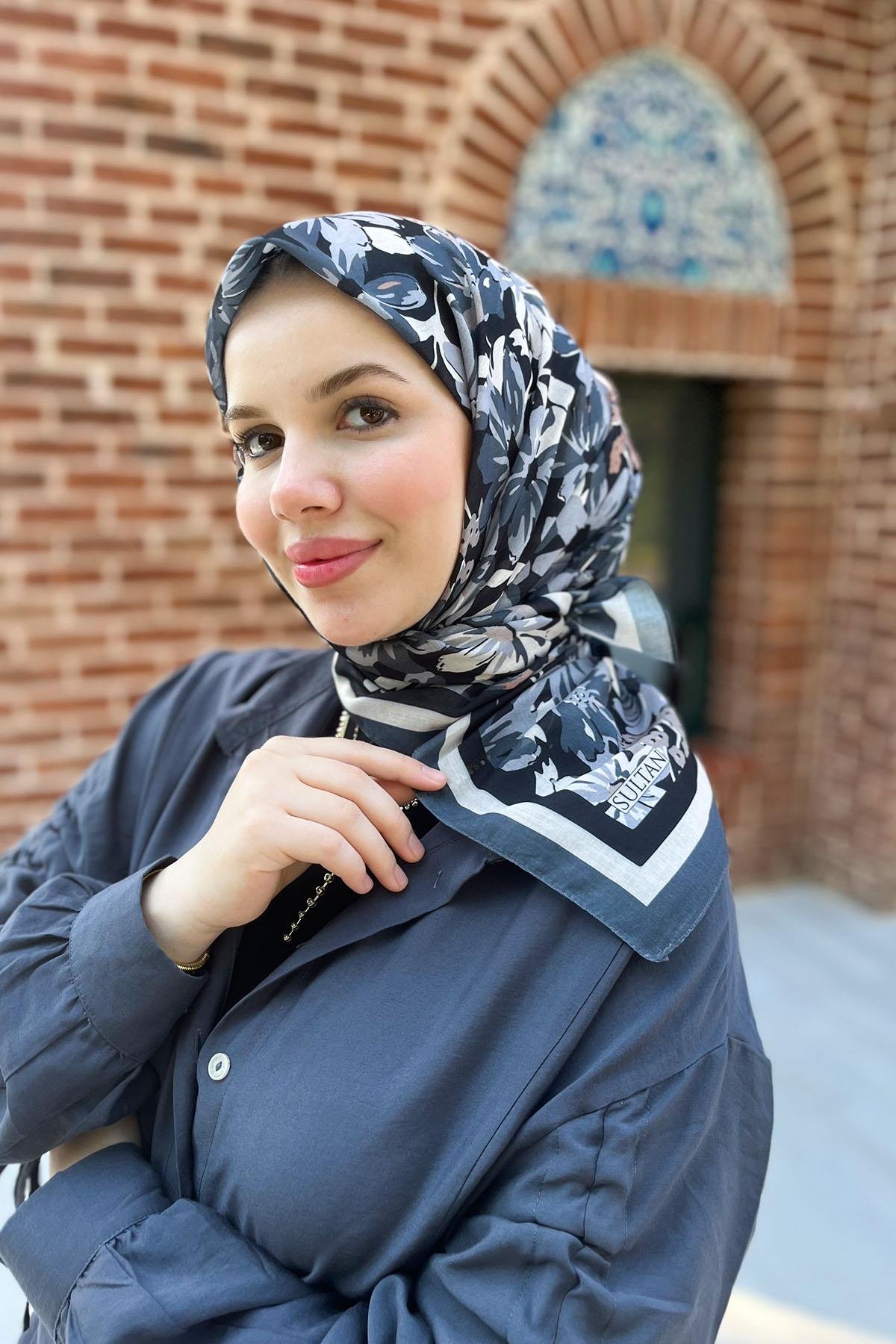 Sultan Fresh Pamuk Eşarp - Dolu Çiçek Deseni - SFE007-09