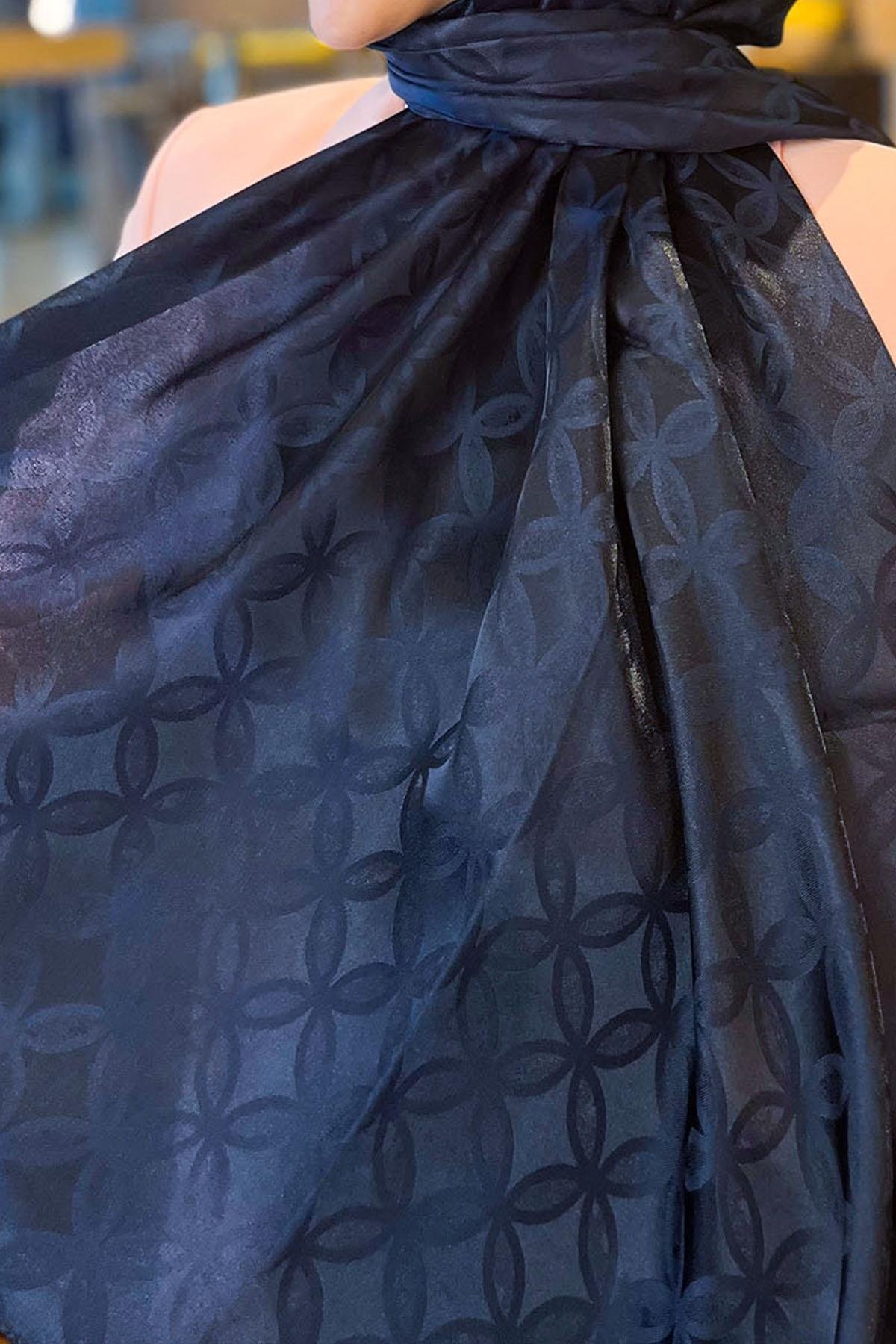 Sultan Jakarlı Şal - Çiçek Desen - SLJ001-02 - Lacivert