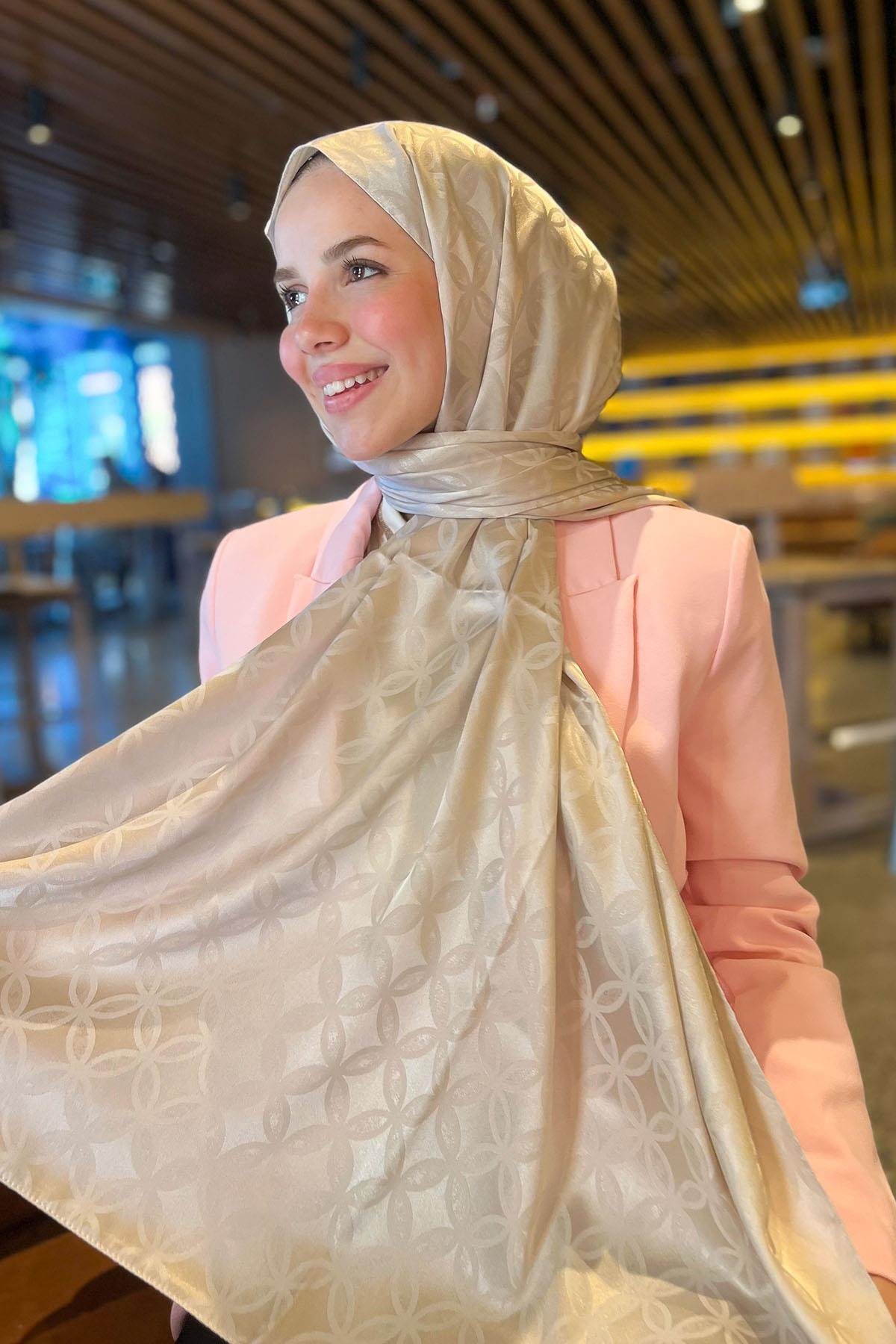 Sultan Jakarlı Şal - Çiçek Desen - SLJ001-12 - Latte