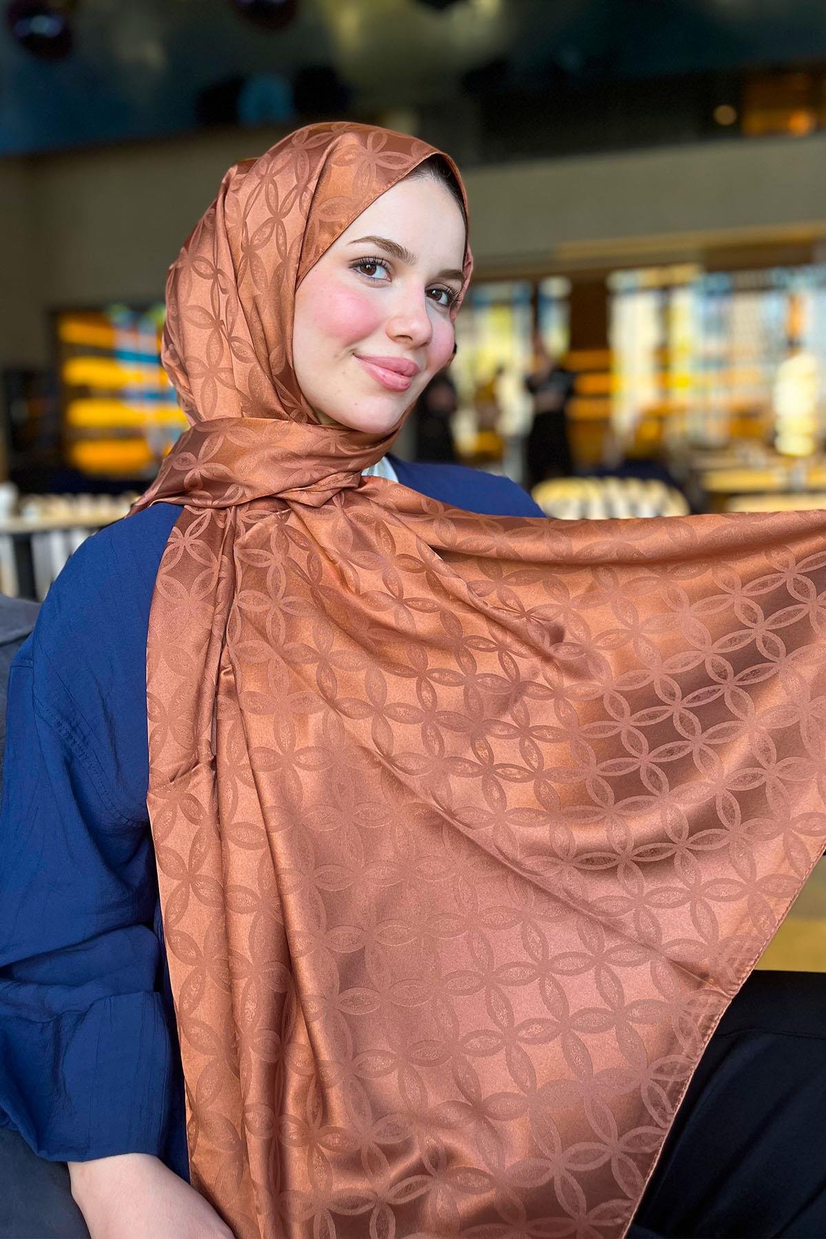 Sultan Jakarlı Şal - Çiçek Desen - SLJ001-06 - Kiremit