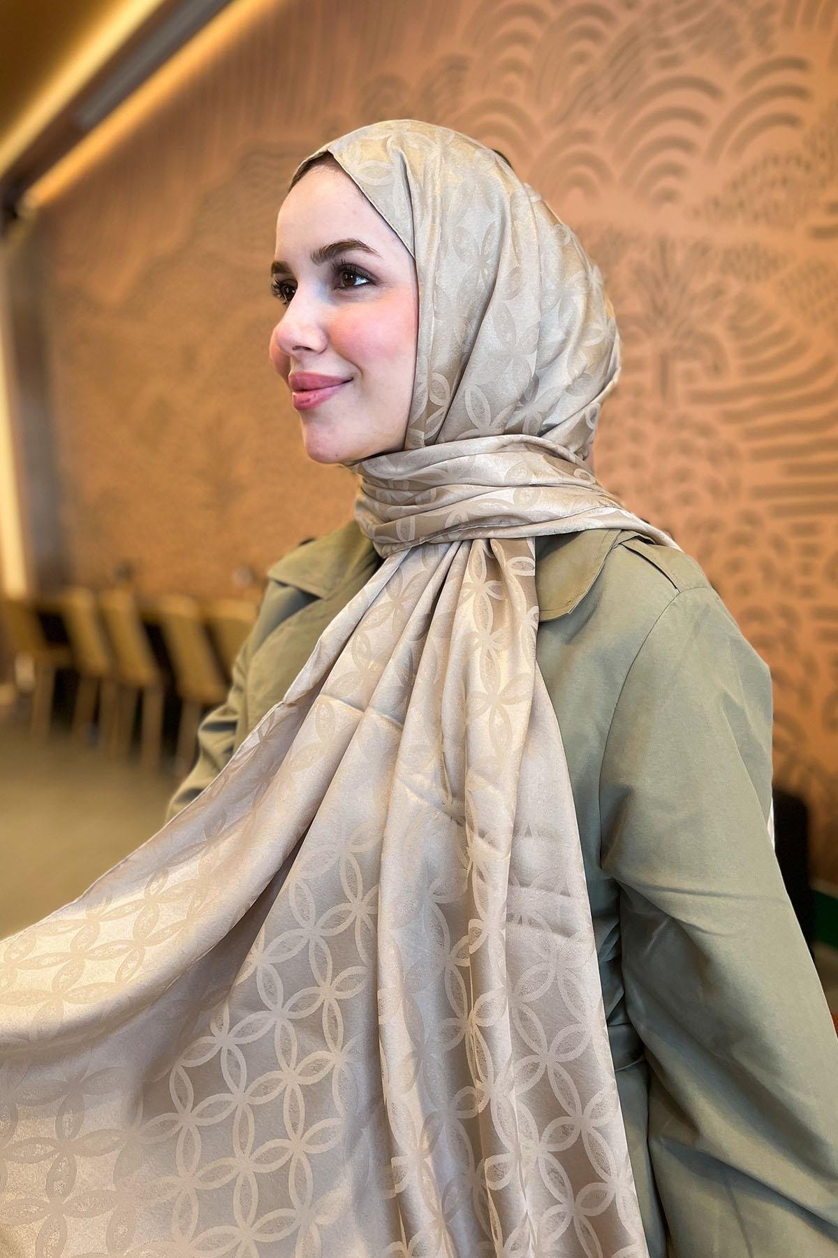 Sultan Jakarlı Şal - Çiçek Desen - SLJ001-07 - Sütlü Kahve