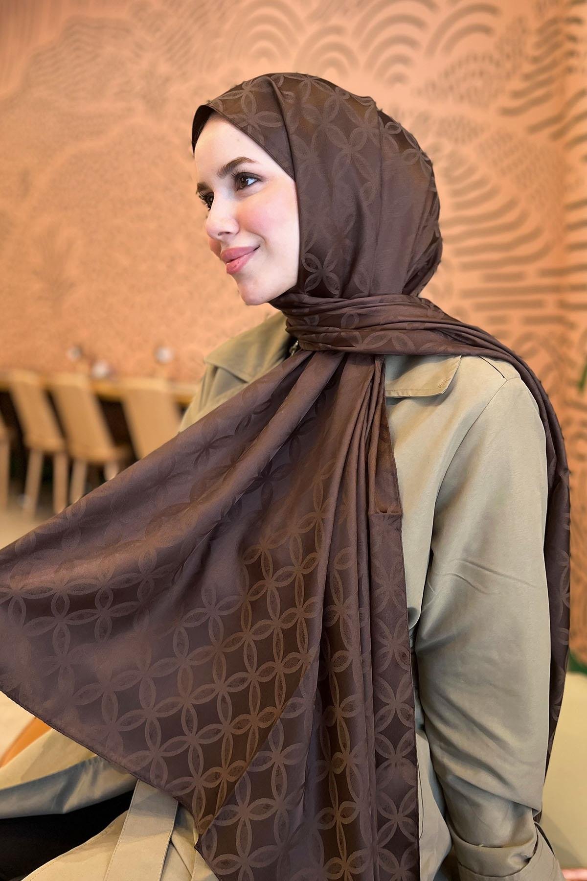 Sultan Jakarlı Şal - Çiçek Desen - SLJ001-20 - Acı Kahve