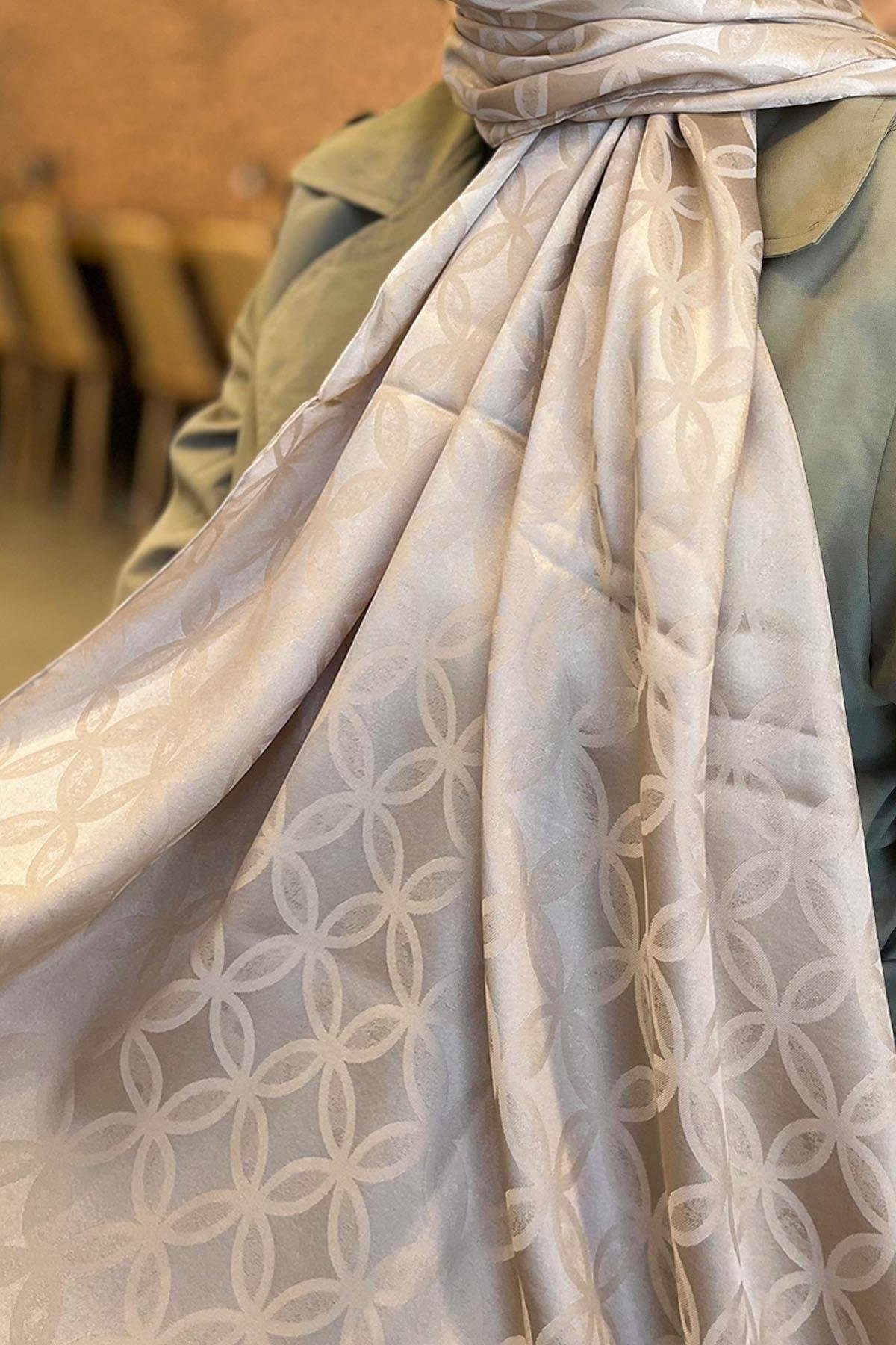 Sultan Jakarlı Şal - Çiçek Desen - SLJ001-07 - Sütlü Kahve