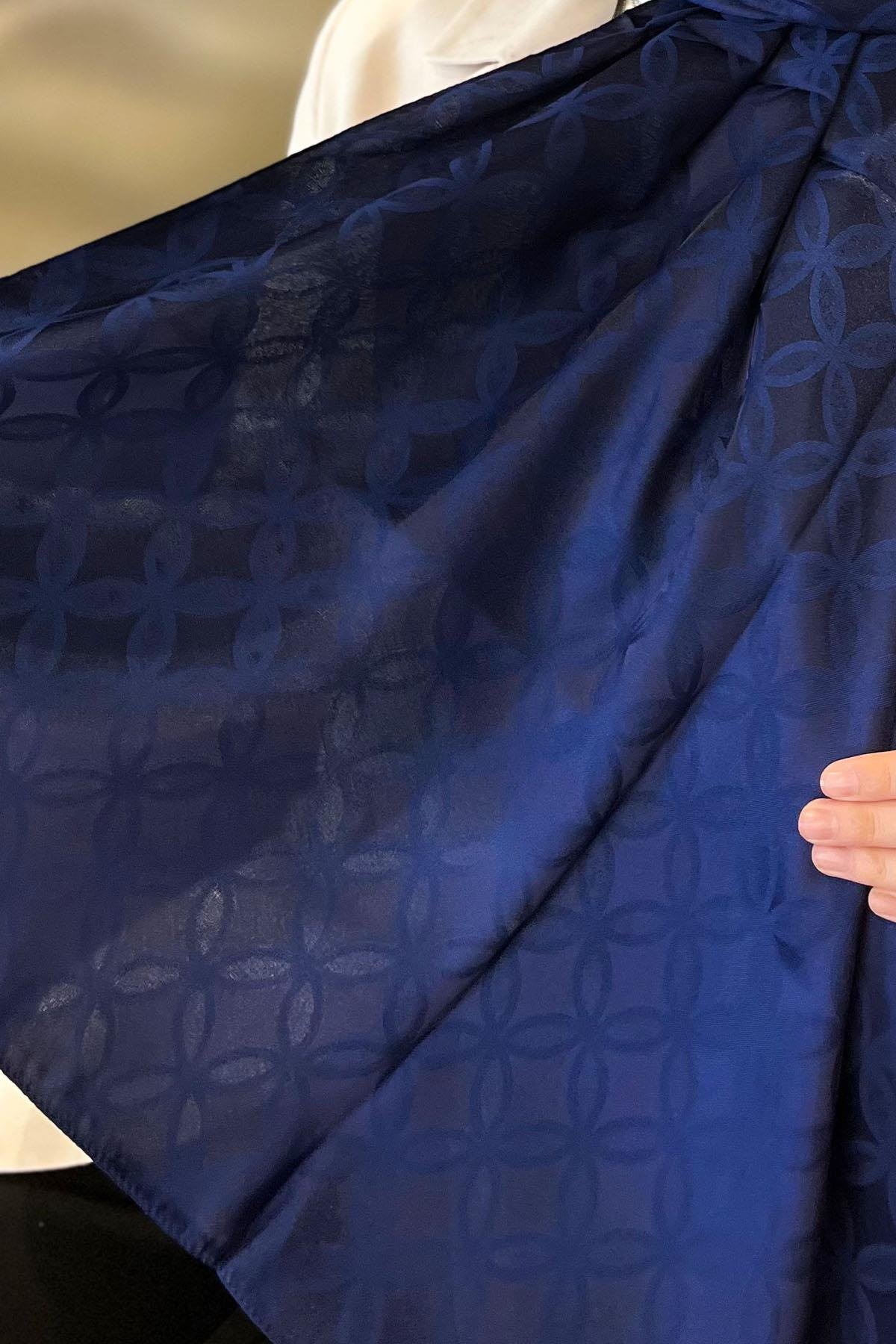 Sultan Jakarlı Şal - Çiçek Desen - SLJ001-08 - Gece Mavisi