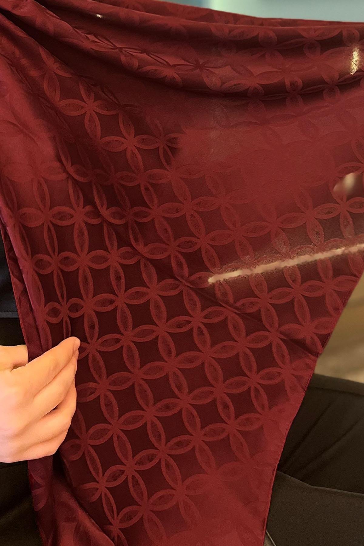 Sultan Jakarlı Şal - Çiçek Desen - SLJ001-14 - Bordo