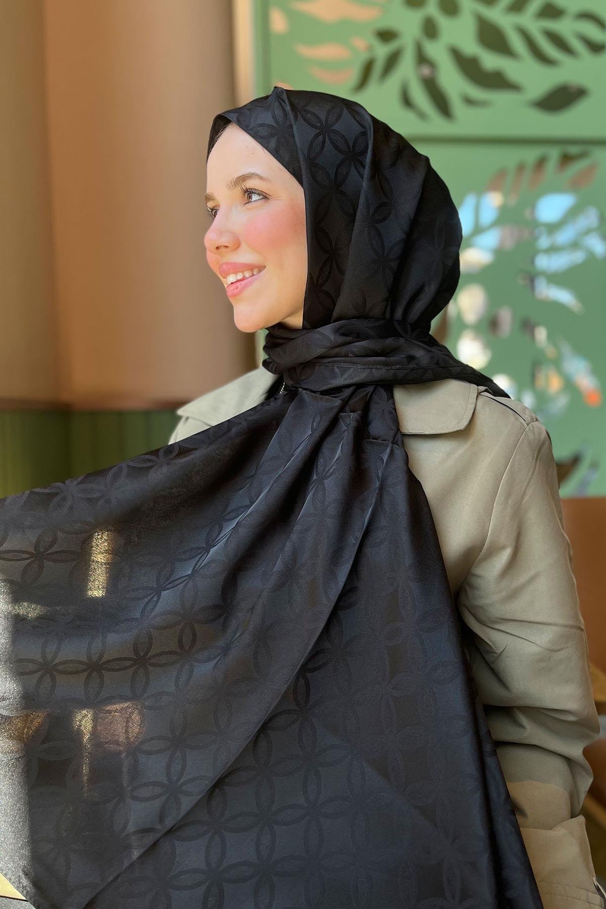 Sultan Jakarlı Şal - Çiçek Desen - SLJ001-01 - Siyah