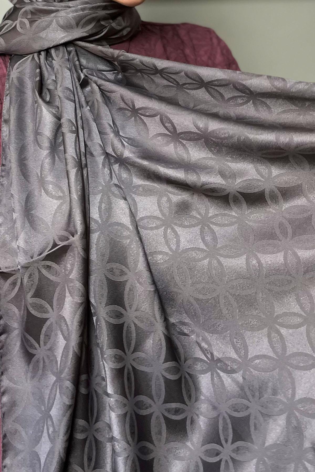 Sultan Jakarlı Şal - Çiçek Desen - SLJ001-18 - Antrasit