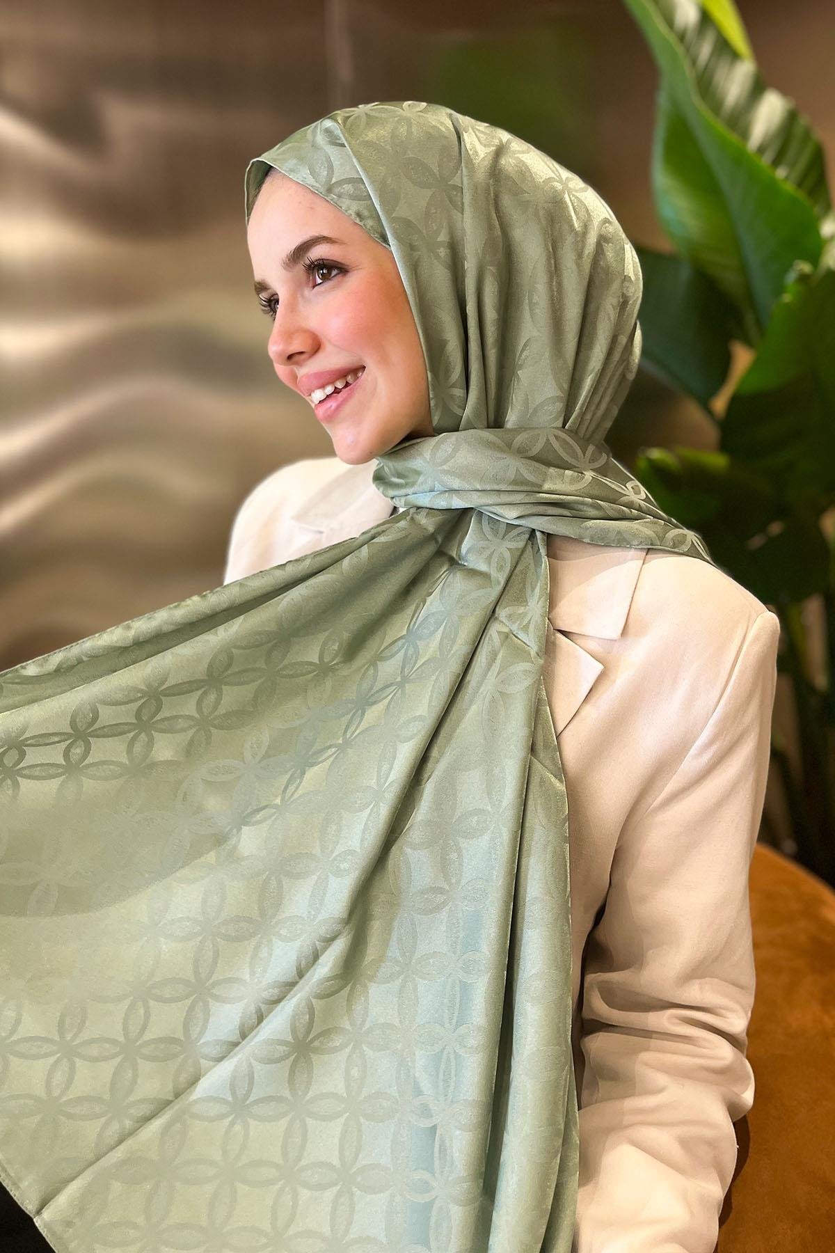 Sultan Jakarlı Şal - Çiçek Desen - SLJ001-10 - Su Yeşili