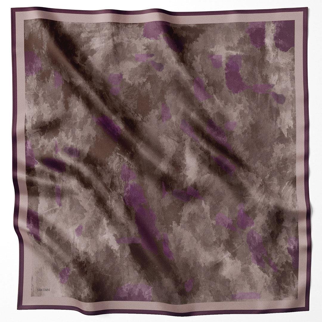 Sultan Kristal Eşarp - Bulut Desen - SKE94 - Mor, Kahve