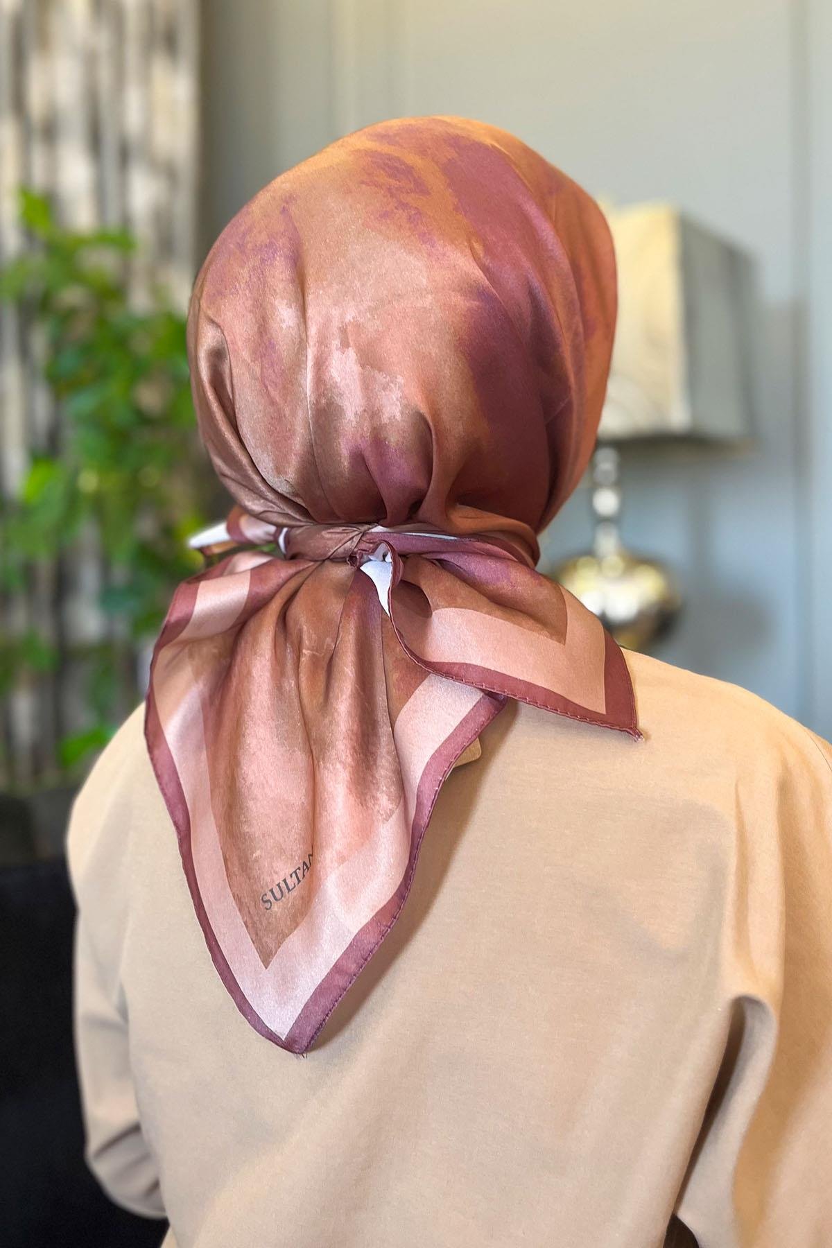 Sultan Kristal Eşarp - Bulut Desen - SKE42 - Vişne, Kahve