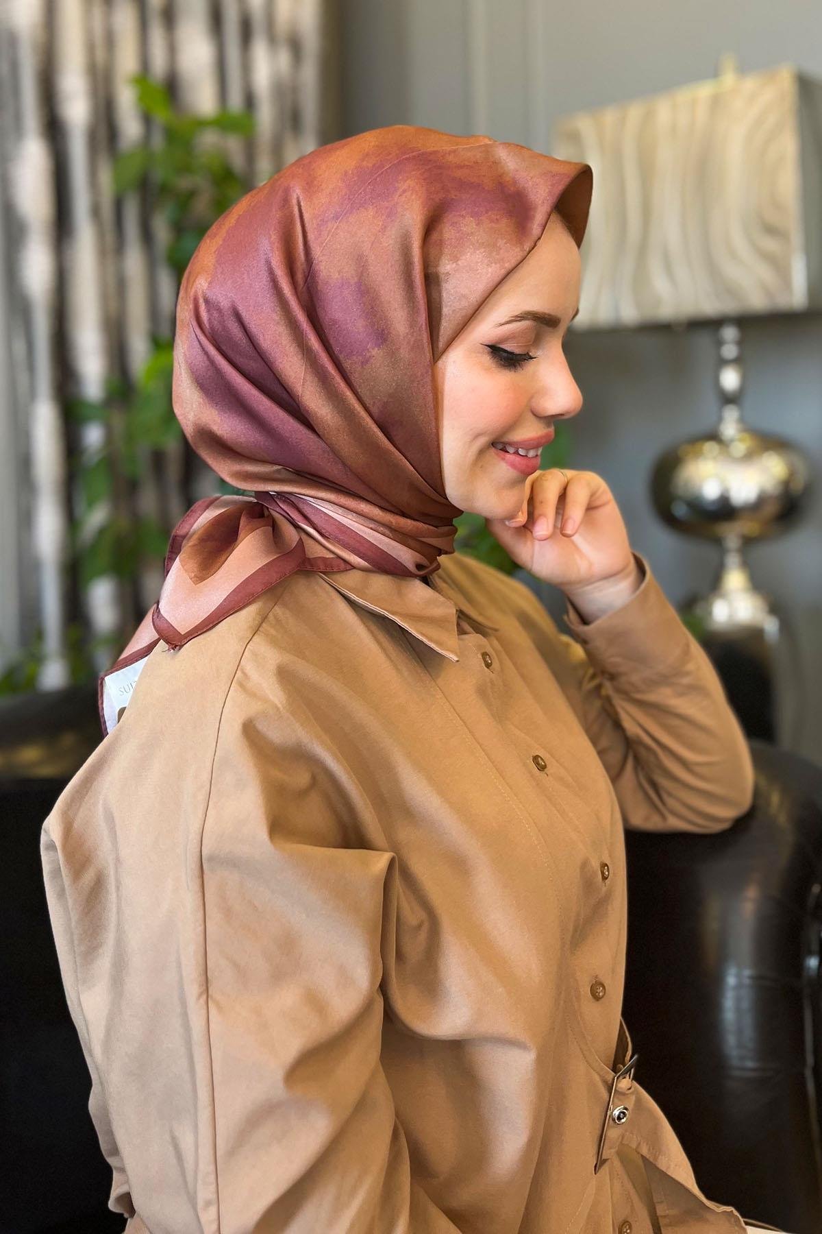 Sultan Kristal Eşarp - Bulut Desen - SKE42 - Vişne, Kahve