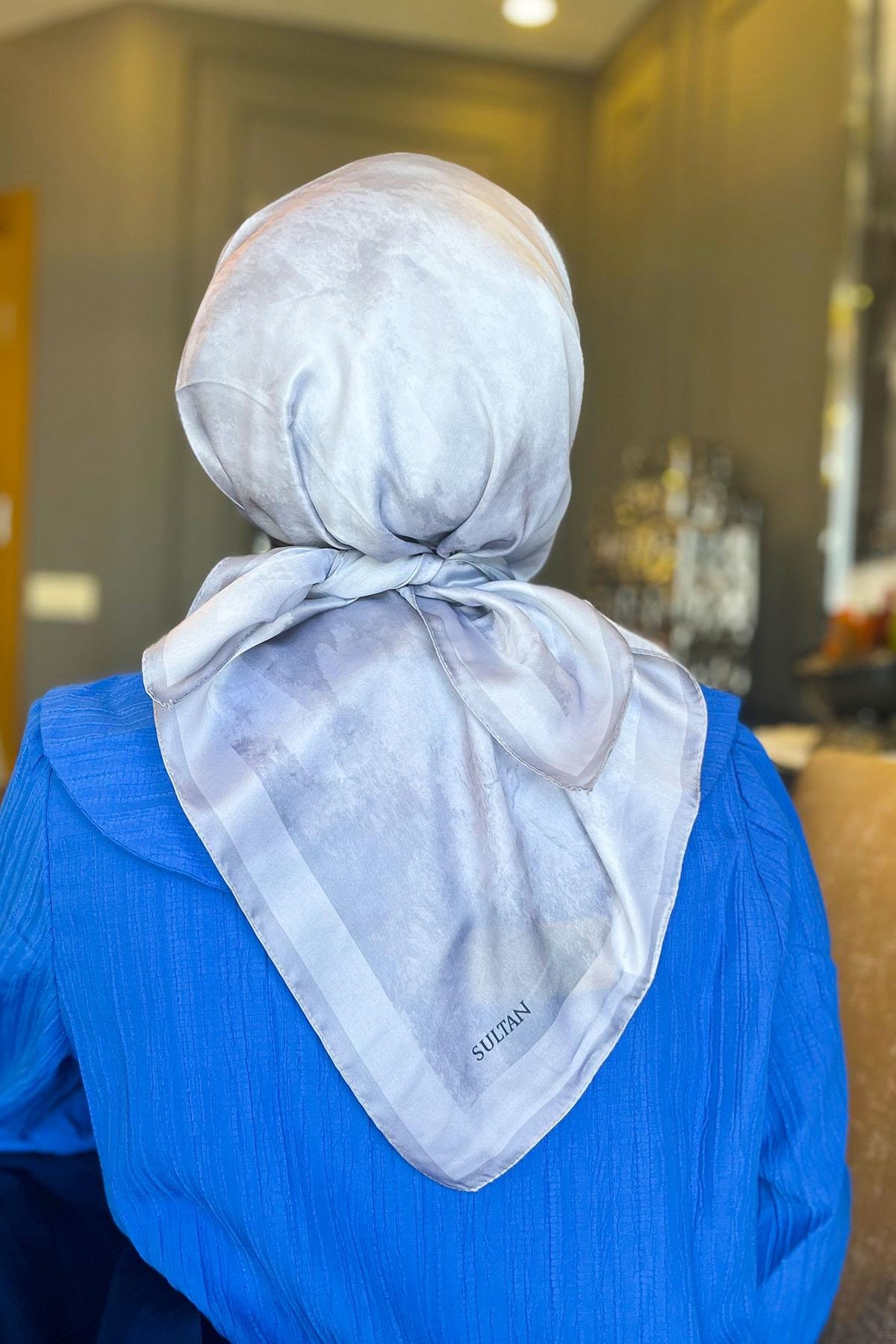 Sultan Kristal Eşarp - Bulut Desen - SKE73 - Gri