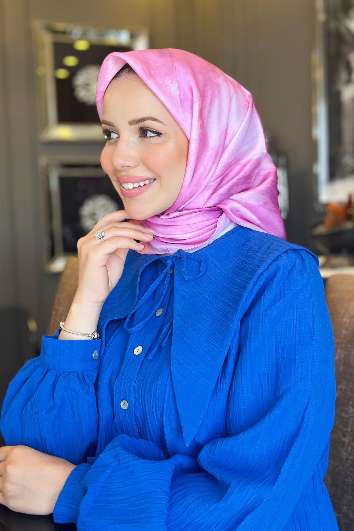 Sultan Kristal Eşarp - Bulut Desen - SKE96 - Şeker Pembe