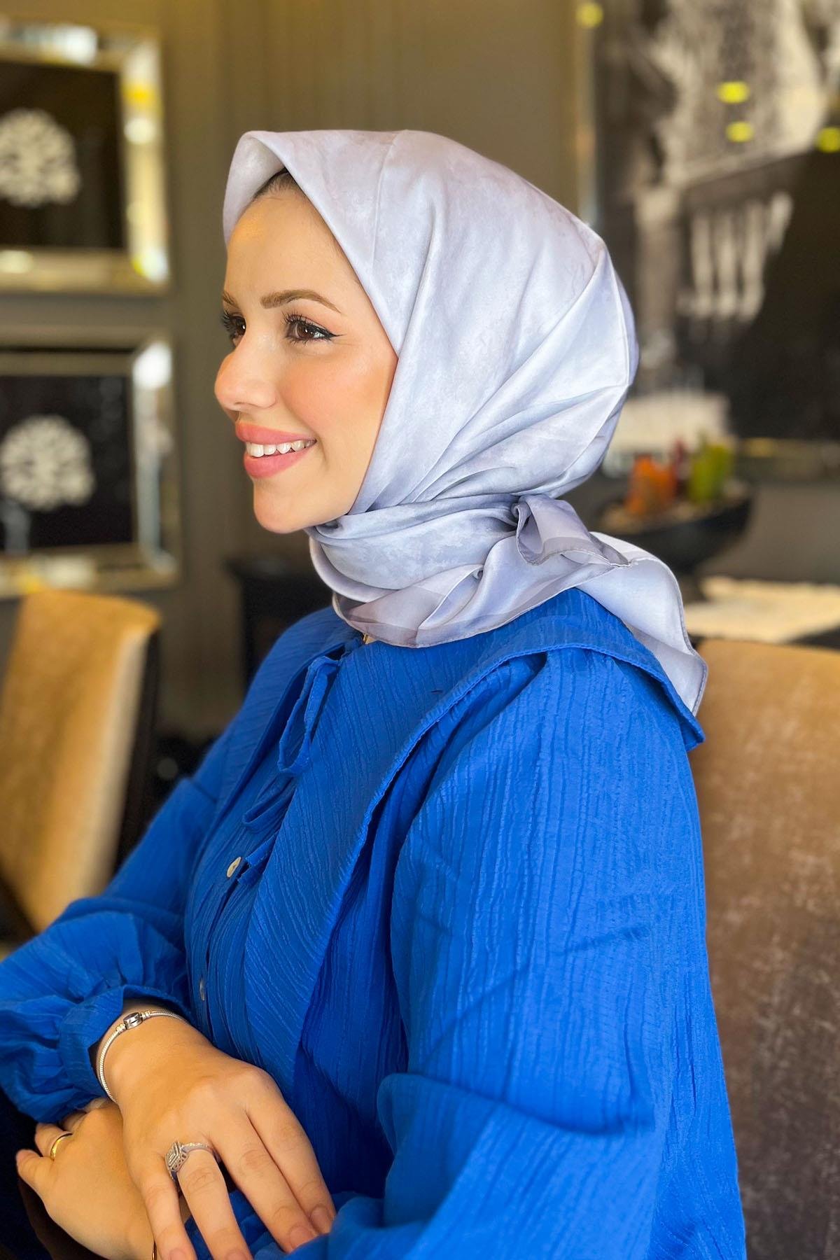 Sultan Kristal Eşarp - Bulut Desen - SKE73 - Gri