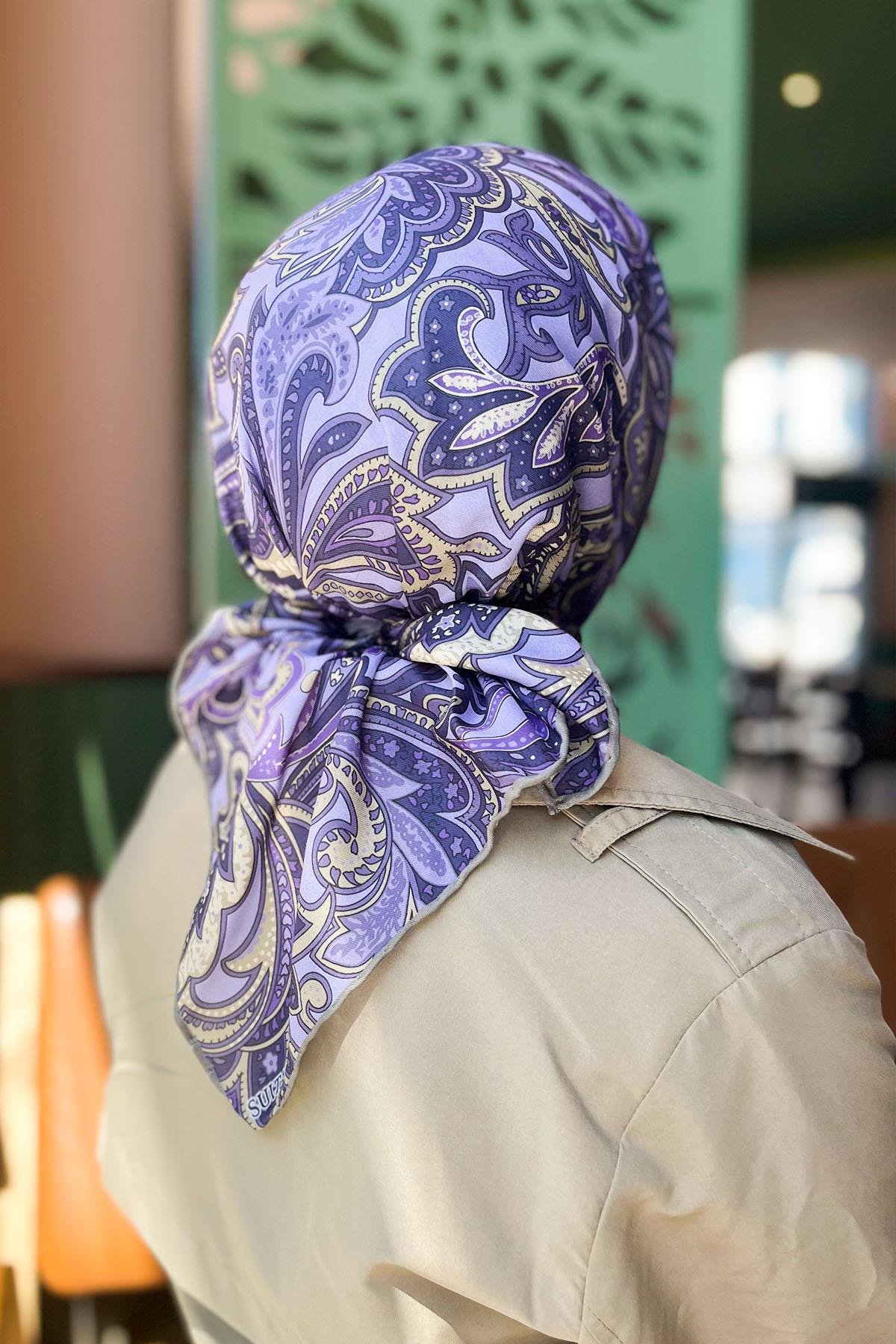 Sultan Soft Pamuk Eşarp - SSE0238-13 - Mor, Yeşil