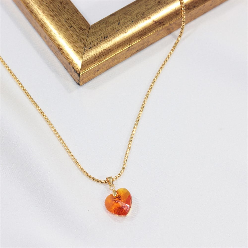 Turuncu Swarovski Kalp Kolye - VK192