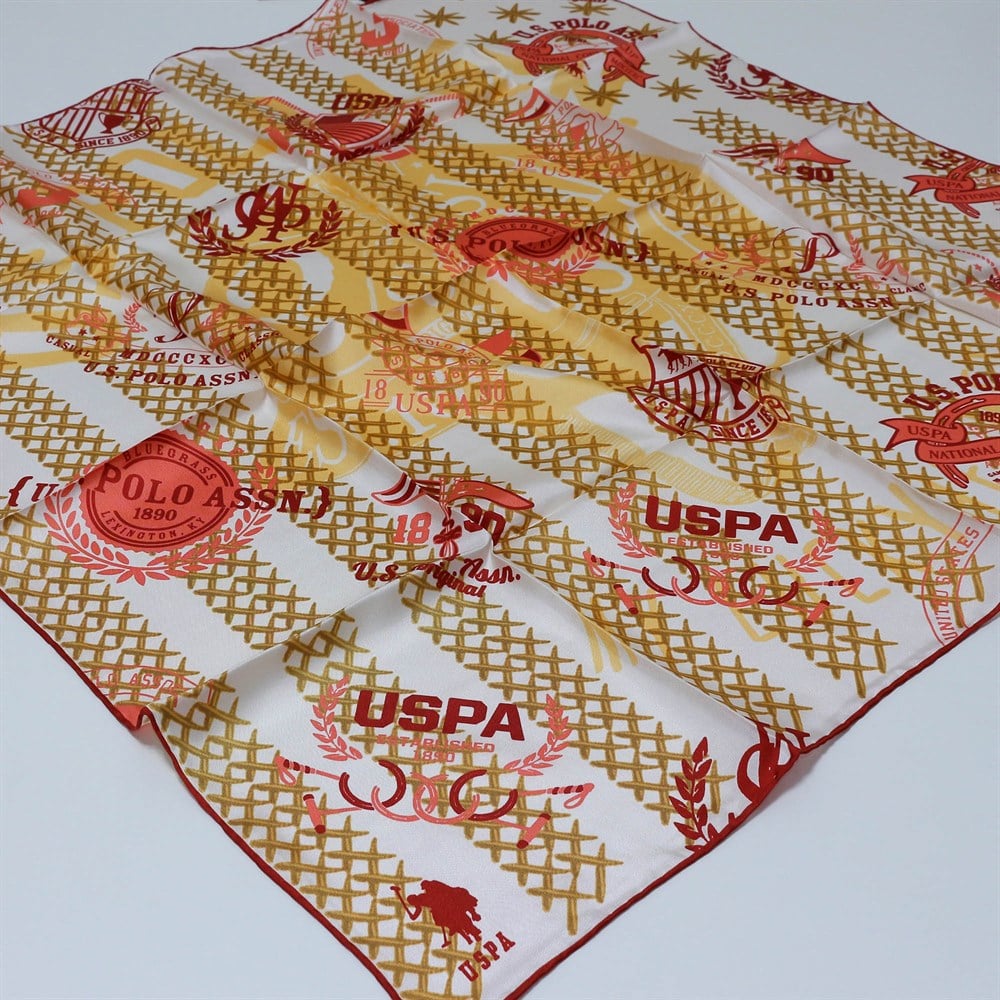 U.S. POLO Tivil İpek Eşarp - UP164-9 - Kırmızı-Hardal