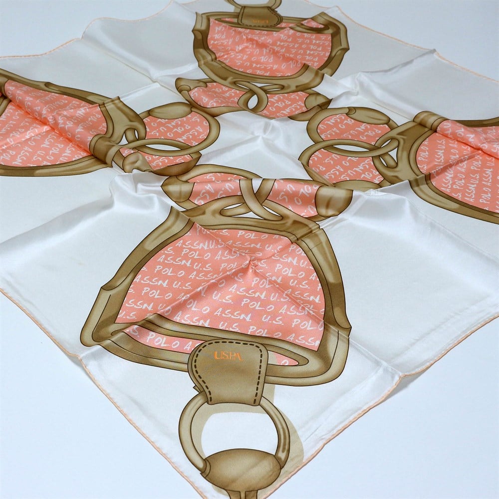 U.S. POLO Tivil İpek Eşarp - UP201-6 - Krem-Vizon-Pembe