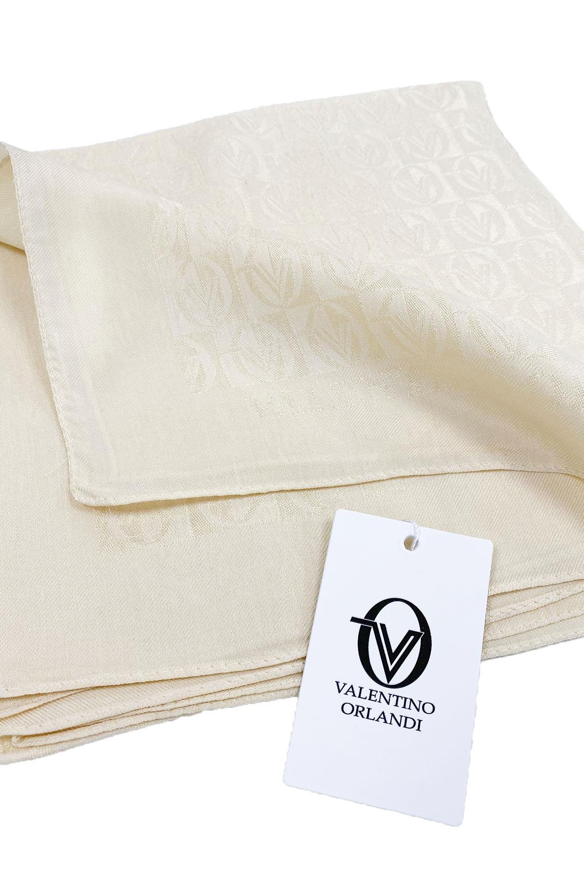 Valentino Orlandi Alia, Jakarlı Lyocell Eşarp - Dama Desen - 17 - Krem