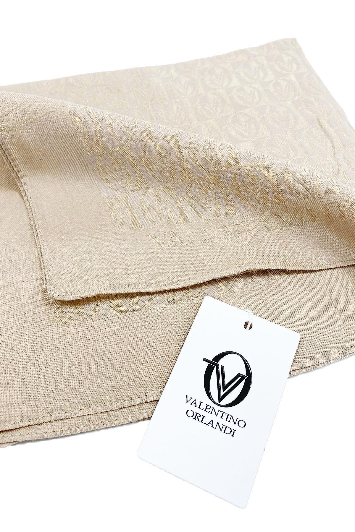 Valentino Orlandi Alia, Jakarlı Lyocell Eşarp - Dama Desen - 16 - Sütlü Kahve