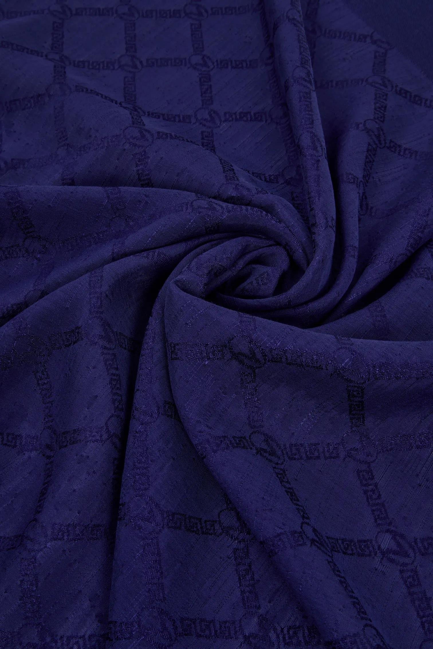 Valentino Orlandi Siena, Jakarlı Şal - Logo Desen - 02 - Gece Mavisi