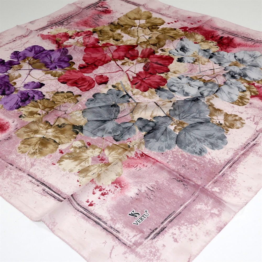 Vertu Çerçeveli Çiçek Desen Yazma - 02 Pembe