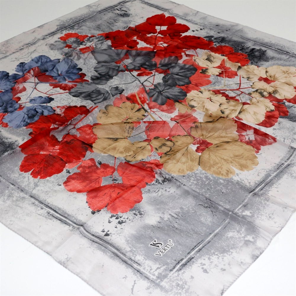 Vertu Çerçeveli Çiçek Desen Yazma - 04 Gri