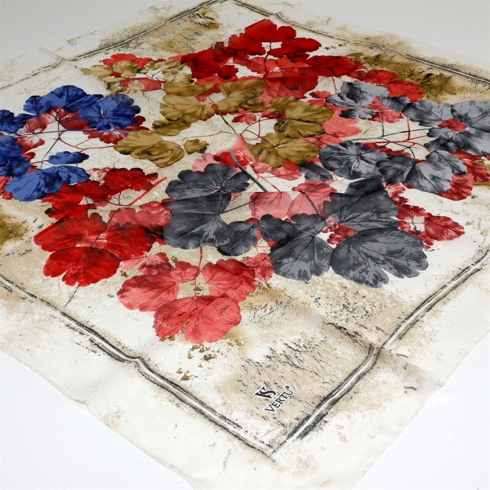 Vertu Çerçeveli Çiçek Desen Yazma - 06 Kırmızı