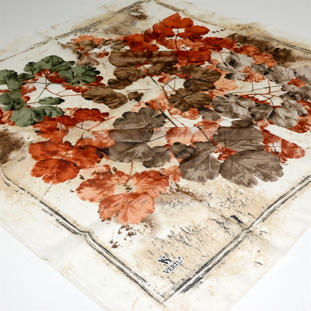 Vertu Çerçeveli Çiçek Desen Yazma - 07 Kiremit