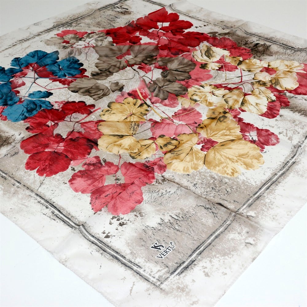 Vertu Çerçeveli Çiçek Desen Yazma - 08 Pembe Mavi