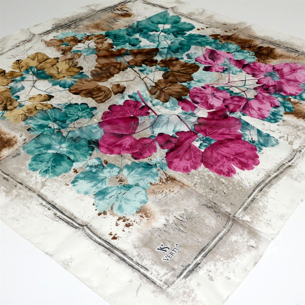 Vertu Çerçeveli Çiçek Desen Yazma - 09 Mor