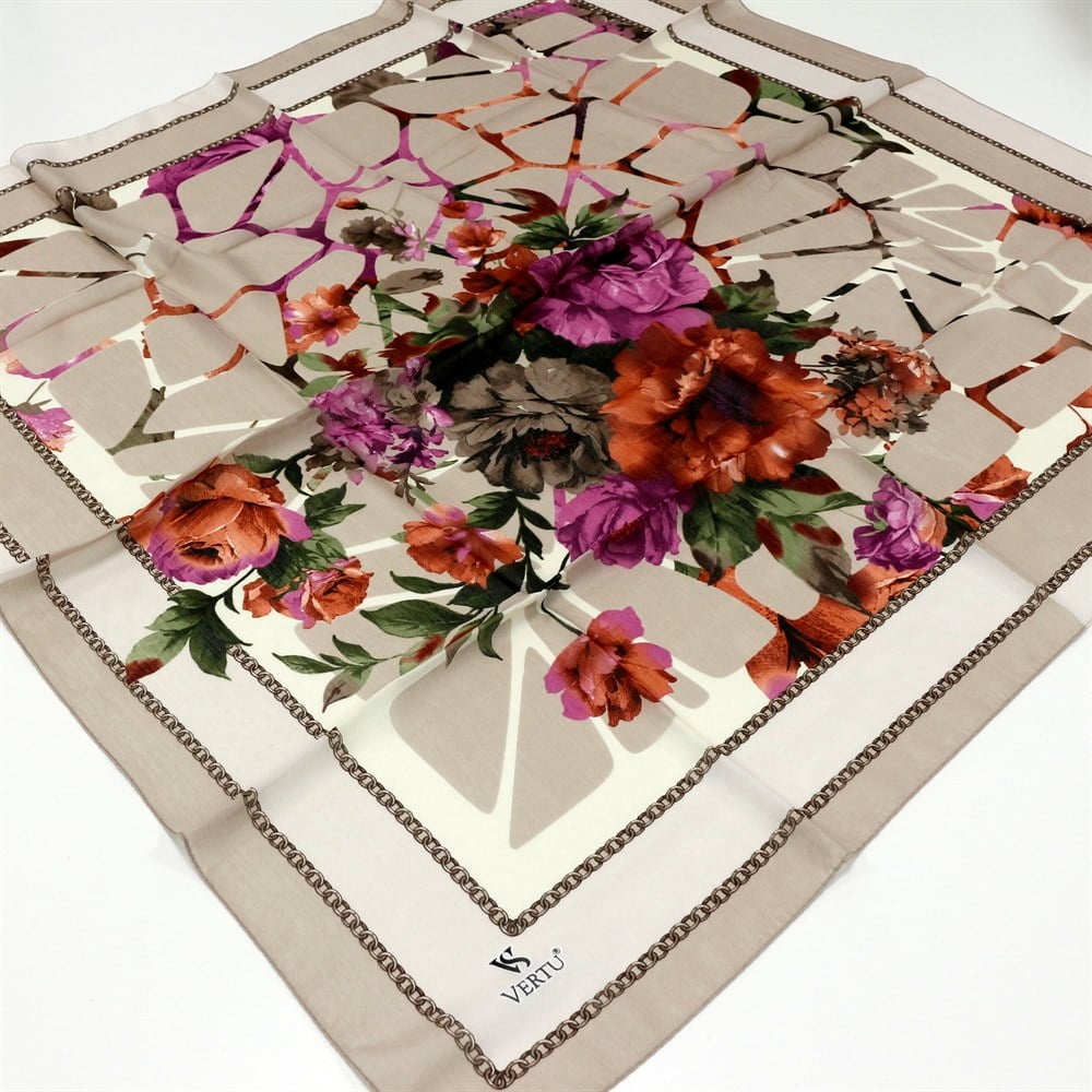 Vertu Çiçek Desenli Yazma 03 Bej